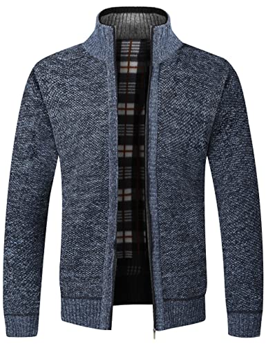 Pinkpum Strickjacke Herren Fleecejacke Sweatjacke Mit Reißverschluss Trachtenjacke, Gestrickt Cardigan Herren Wintermantel Blau L