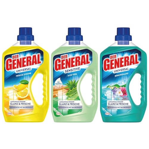 Der General Universal & Sensitive Allzweckreiniger - Ausprobierpaket bestehend aus 3 Artikeln - Bergfrühling, Frische Zitrone & Aloe Vera - Universalreiniger für hygienische Sauberkeit - je 750 ml
