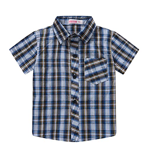 2025 - Kleinkind Jungen Kurzarm Mode Kariertes Hemd Tops Mantel Outwear Für Babys Kleidung Jungen Shirt Weltraum (Black, 12-18 Months)