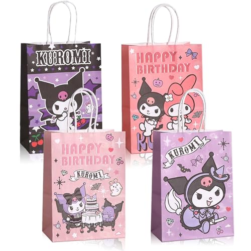 12 Stück Birthday Party Supplies Goodie Geschenktüten,Candy Bags with 4 Different Types,Geburtstags Geschenk Papiertüten mit Einem Griff, Cartoon Thema for Kids Girls Boys Party Decorations