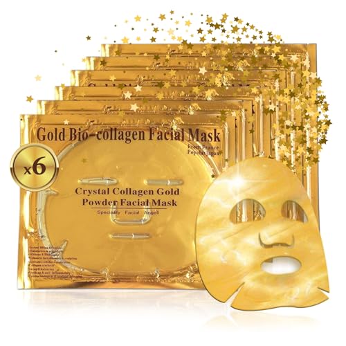 P-Beauty Collagen-Gold-Gesichtsmaske 24k | Luxus Anti-Aging Pflege | Gel | Bio | Feuchtigkeitsspendend, hautstraffend & verjüngend | Für strahlende, jugendliche Haut | 6er-Set |