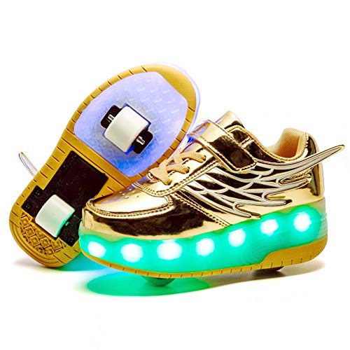 Lovelysi Unisex Jungen Mädchen LED Licht Skateboardschuhe mit Rollen Drucktaste Einstellbare,USB Wiederaufladbar,Flügel Inline Skates,Outdoor Sport Gymnastik Running Sneaker