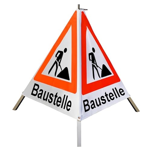 Warnpyramide/Faltsignal Schaufelmann(VZ123) "Baustelle" 70cm - weiß tagesl. - leicht Mittelfuß