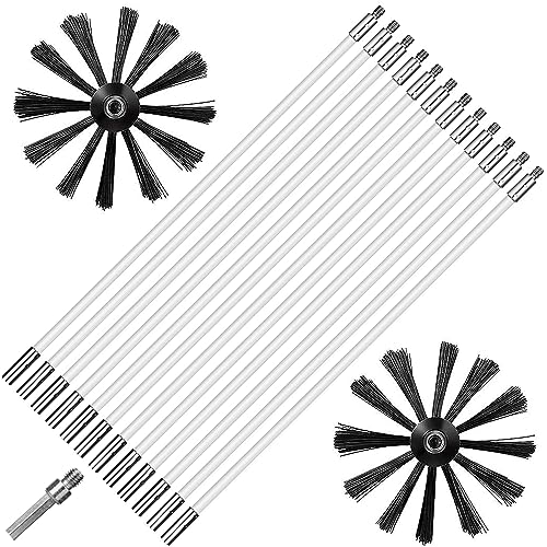 Junhui Ofenrohrbürste Schornsteinbürsten, Kaminbürste Stange Set mit 12 Flexible Stangen 410mm+2 Bürstenköpfen Ø150mm+1 Sechskantstab, Schornstein Reinigungsset für Kamin Klimaanlage Kühler Trockner