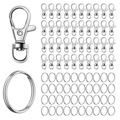 80Stk Schlüsselring Edelstahl Klein Karabiner Schlüsselanhänger Basteln Selber Machen Ringe Karabinerhaken mit Drehgelenk(Silber)