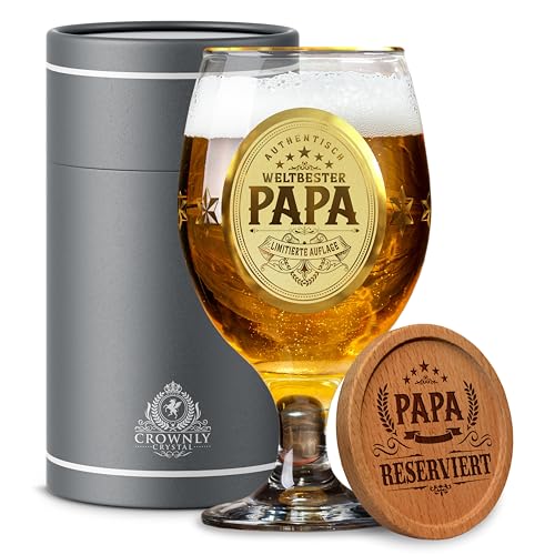 CROWNLY CRYSTAL® Papa Geschenk Geburtstag Personalisierte Geschenke Bierglas Mit Gravur Geschenke für Papa Geschenk für Papa Vater Geschenk Bester Papa Geschenke Biergläser für Papa