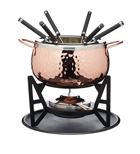 Artesà Fondue-Set mit 6 Gabeln und Schale aus Edelstahl, Keramikschale, Metallständer und Brenner, für Schokolade, Käse oder Fleisch