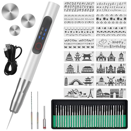 Gravierstift: USB Wiederaufladierbar Gravur Werkzeug Kit - Elektrischer Mini Graveur Gravurwerkzeug für Schmuck Glas Holz Kunststoff Metall Stein