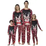 MyFav Passende Familie Pyjama Set Weihnachten Niedliche Hirsch Drucken Langarm Schlafanzug Sets Xmas Nachtwäsche für Paare und Kinder,Schwarz Hirsch,Damen,XXL