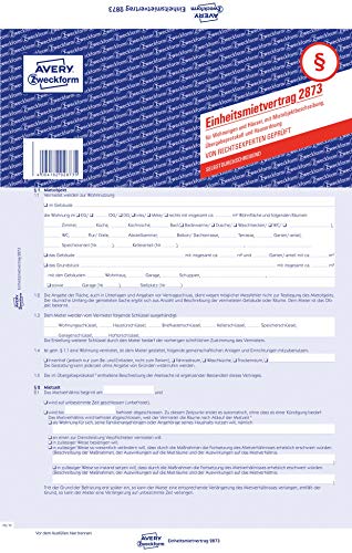 AVERY Zweckform 2873-5 Mietvertrag für Wohnungen und Häuser (Einheitsmietvertrag mit Übergabeprotokoll und Hausordnung, 5-seitiges Formular in A4, selbstdurchschreibend) 5 Stück, blau