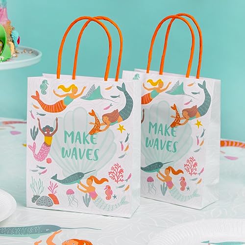 Talking Tables Meerjungfrau Papiertüten mit Griffen | Eco-Friendly Kindergeburtstag Party Geschirr Dekorationen unter dem Meer thematische Feiern oder Baby-Dusche | 8-Pack