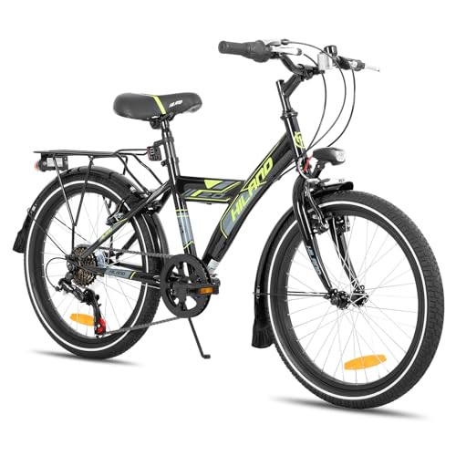 HILAND 20 Zoll Kinderfahrrad Mountainbike für Kinder Jungen Mädchen ab 6 7 8 9 10 Jahren mit 6 Gang Schaltung,Licht nach STVO, Ständer, Schwarz Fahrrad