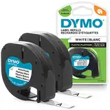 DYMO Original LetraTag Etikettenband | schwarz auf weiß | 12 mm x 4 m | selbstklebendes Kunststoff Schriftband| für LetraTag-Beschriftungsgerät | 2 Etikettenkassetten