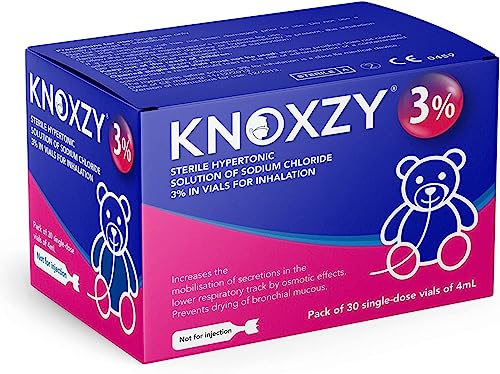 KNOXZY Inhalationslösung hyperton 3% Inhalationslösung für Erwachsene und Kinder, Box enthält 30 Ampullen mit einer Einzeldosis von 4 ml.