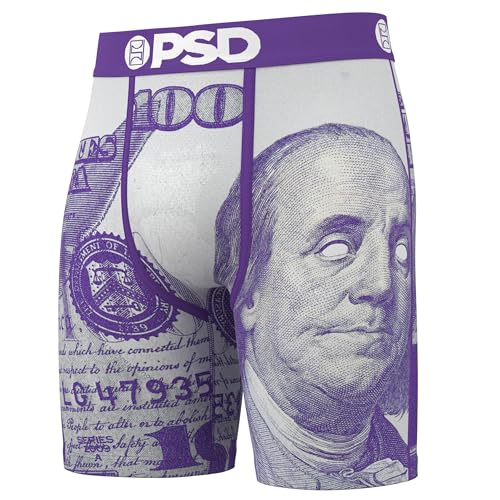 PSD Herren-Boxershorts mit Gelddruck, 17,8 cm Schrittlänge, atmungsaktiv und stützend, Herrenunterwäsche mit feuchtigkeitsableitendem Stoff, C-Note Purp, Large