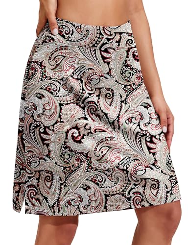 COOrun Wanderrock für Damen Tennis Skirt mit Taschen Leicht Tennisrock 2 In 1 Minirock mit Shorts Sport Skirt für Fitness Rot-grüne Cashewnüsse,XXL