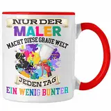Trendation - Maler Job Tasse Geschenk Männer Evolution Lustig Anstreicher Malermeister Lackierer Graue Welt Bunter (Rot)