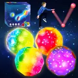 Ycaaeo 4 Stück Jump Ball Leuchtend mit Geschenkbox Flummiball High Bouncing Galaxy Moon Spaceballs Leuchtender Springball für Kinder Outdoor & Indoor