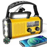 10000mAh Kurbelradio, BIAOQINBO AM/FM Solar Radio 3 Lademethoden 6 in 1 Tragbares Notfallradio mit Powerbank, IPX3 Wasserdicht, SOS, Taschenlampe für Camping, Outdoor, Notfall