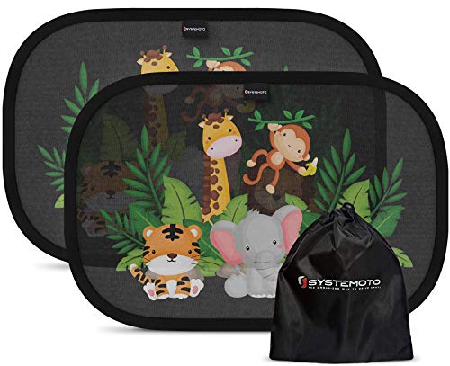 Systemoto Auto Sonnenschutz Baby mit UV Schutz (2er Set) - Autofenster Sonnenschutz für Personenkraftwagen, für Kinder mit süßen Tier Motiven (Wild Life)