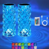 2 Stück LED Tischlampe, Kristall Nachttischlampe, Acryl Diamant Kabellos Touch Dimmbare mit Fernbedienung, RGB Farbwechsel Nachtlicht, 2000mAh, 16 Farben, für Schlafzimmer, Wohnzimme, Partnersuche