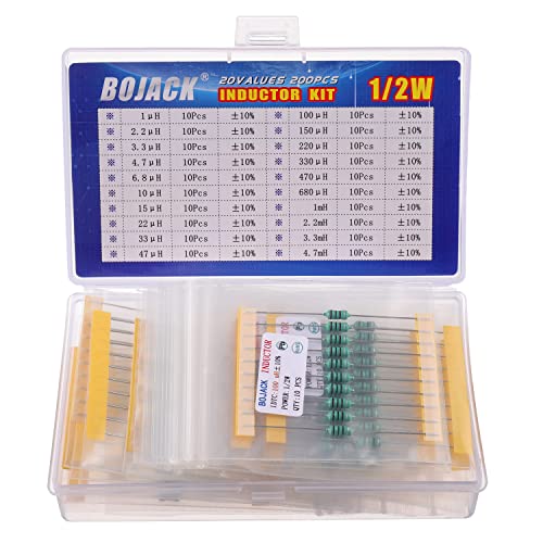 BOJACK 20 Werte 200 Stück Induktoren 1 uH bis 4,7 mH 0,5 W Farbring induktoren 1/2 Watt Sortiments kit