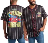 Marvel Herren Baseballtrikot – Avengers Spider Man Venom Hipster Hip Hop Button Up Baseball Trikot Herren (Größen: S-4XL), Schwarze Spinnennadelstreifen, XL