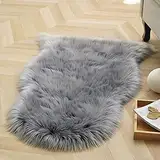 HEQUN Lammfell-Teppich Kunstfell Schaffell Imitat Wohnzimmer Teppiche Flauschig Gemütliches Schaffell Bettvorleger Sofa Matte (Grau, 60 x 90 cm)