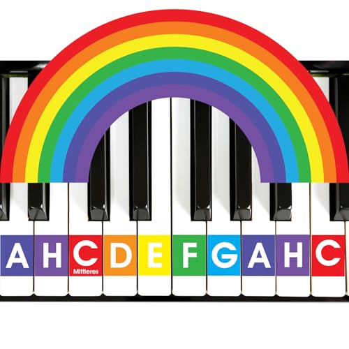 QMG Regenbogenfarbene Klavier- und Tastaturaufkleber für Kinder, A H C Klaviernotenbuchstaben, abnehmbar, hinterlässt keine Rückstände