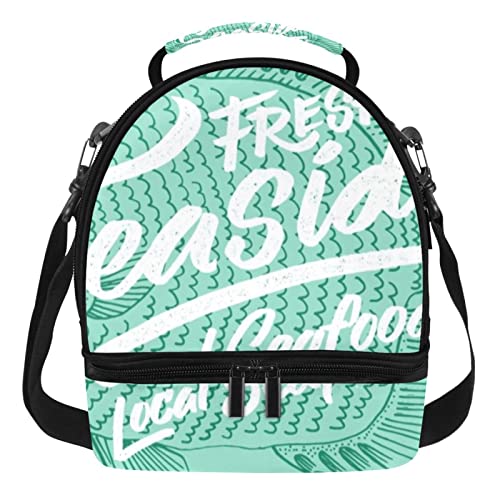 Double Decker Lunchtasche Isolierte Lunchbox Frische-Lokal-Meeresfrüchte-Fisch-Design Wasserdichte Kühltasche Thermotasche Groß