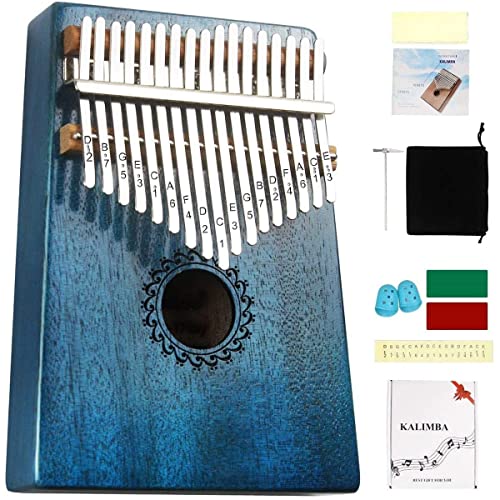 FLSEPAMB Kalimba 17 Schlüssel, Daumenklavier Kalimba mit Studienführer, Kalimba Instrument kann als Geburtstagsgeschenk für Erwachsene oder Kinder verwendet werden (Blau)