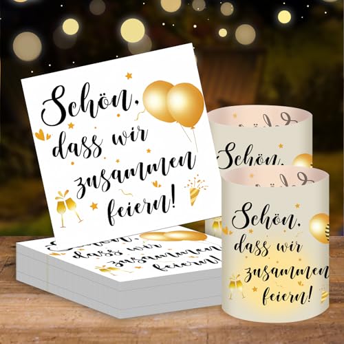 Servietten Geburtstag 30 Stück Servietten, Schön, Dass Wir Zusammen Feiern/Champagner, 8 Windlicht Tischdeko Zusammen, Servietten Geburtstag Hochzeitsdeko Taufe Babyparty