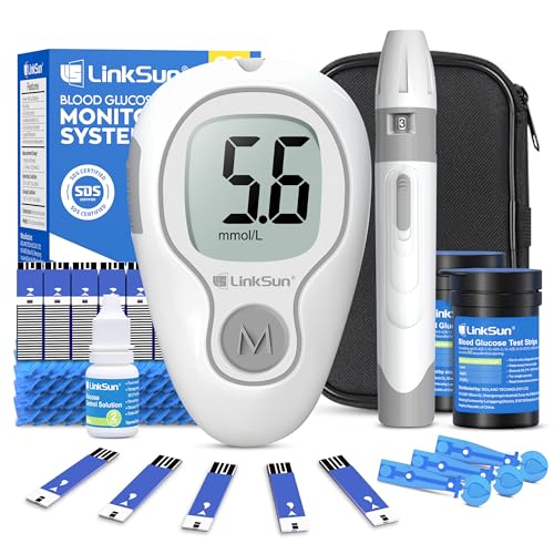 LinkSun 425-3 Blutzuckermessgerät-Set, 100 Teststreifen, 100 Lanzetten, 1 Blutzuckermessgerät, 1 Stechhilfe,1 Glucose-Kontrolllösung, Glucometer für den Heimgebrauch,mmol/L & mg/dL
