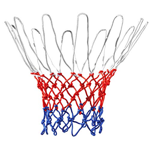 TRIXES 2er-Pack Basketballnetz – Sportausrüstung für zu Hause – rotes, weißes und blaues Nylon – 12 Schlaufen für drinnen und draußen