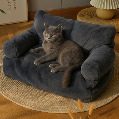 Roxlin Katzenbett kleines Hundesofa Flauschig und waschbar Katzensofa Hundebett für Katzen, weich Katzenbett katzencouch mit Rutschfester Unterseite (Grau, M)