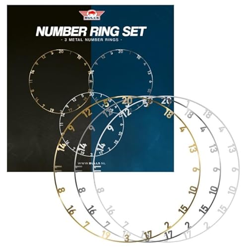 Bull's Metal Number Ring Set 3-teilig - Silber, Weiß und Gold - Verleiht jedem Dartboard eine Moderne Optik - Einfache Installation - Universelle Kompatibilität