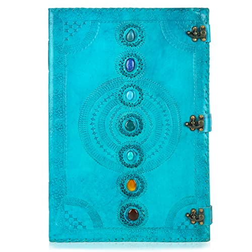 Skyland Seven Chakra Mittelalterlicher Stein geprägtes handgemachtes Jumbo Leder Tagebuch Buch of Shadows Notizbuch Büro Tagebuch College Poesie Skizze 35,6 x 55,9 cm (Ozeanblau)
