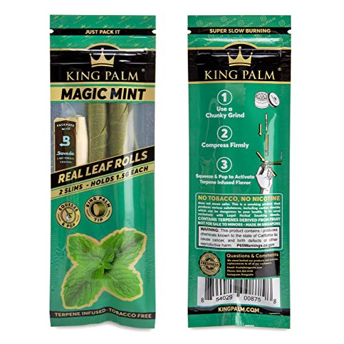 King Palm Flavors Slim Size Cones - 1 Pack, 2 Rolls - Terpene Infused - Squeeze & Pop Pre Rolls - Organic Flavored Pre Rolled Cones - King Palm Flavors Pre Rolls (Magic Mint)