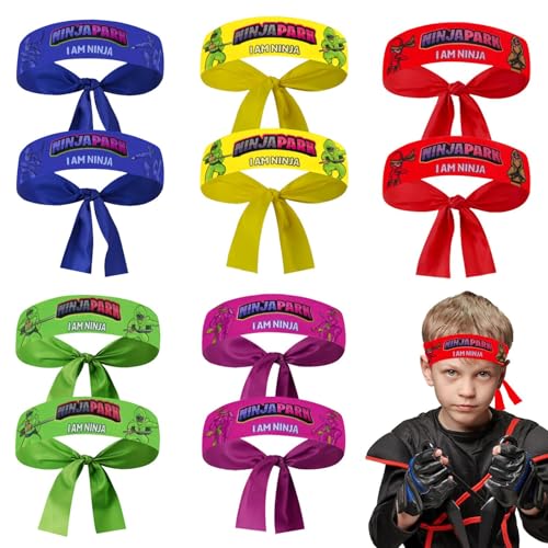 10 Stück Ninja Stirnband Kinder, Ninja Kopfband, Ninjas Party Stirnband, Geeignet für Ninja Party, Halloween, Kinder Geburtstagsdeko Ninja Gastgeschenke für Karate, Weihnachten, Geburtstagsparty