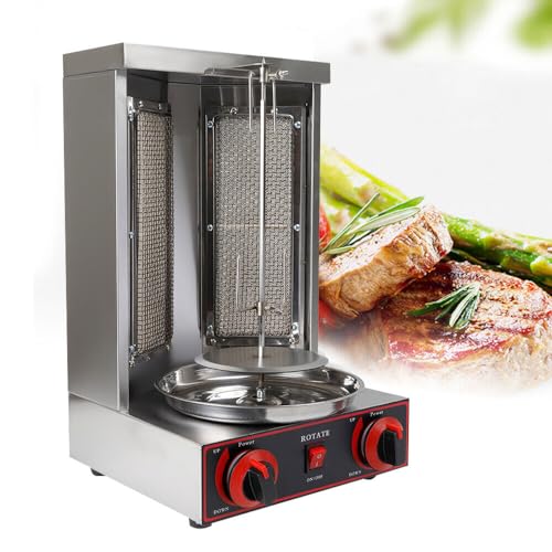 DSYOGX Vertikal Dönergrill, 3KW Gas Edelstahl Döner Kebab Maschine Dönergrill Tischgrill BBQ Grillofen mit 360° Drehbar für Hähnchen Dönerspieß, Schwarz