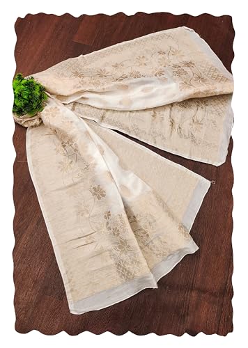 TRENDMALLS Damen Jacquard Seide Blumenmuster Dupatta (D06-WhiteGolden), Weiss/opulenter Garten, Einheitsgröße
