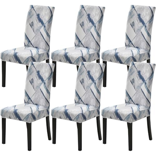 HZDHCLH Stuhlhussen 4er Set Stuhlbezüge Stretch abnehmbar, waschbar, Esszimmerstuhl-Schutzsitz für Hotel Restaurant Küche Hochzeitsfeier(blau einfach/6 Stück)