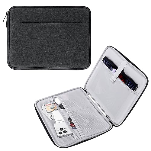 MoKo 9-11" Tablet Tasche Hülle für 11 Zoll iPad Air M2 2024, iPad Pro 11 M4 2024, iPad Air 5/4/3/2/1, iPad 10th/9/8/7 Gen 10,2, Galaxy Tab S9 11" 2023, Polyester Schutzhülle mit Fächer, Schwarz+Grau