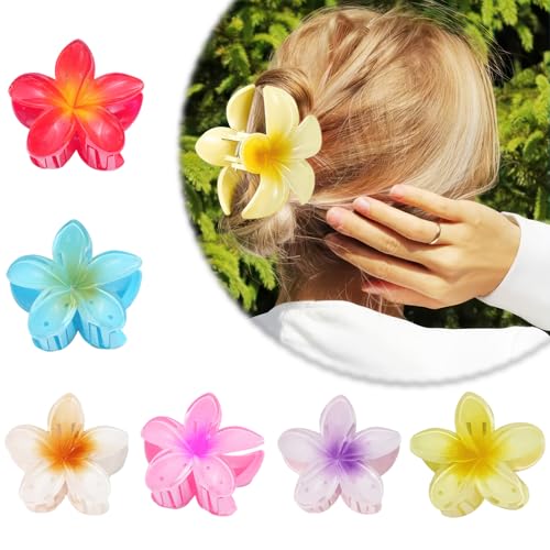 Blumen Haarklammer,6 Stück Rutschfeste Haarklammer Blume Hawaii Haarspange Blume für Frauen Große Flower Hair Clip Bunt Blumen Haarklammern Hibiskus Blumen Klammer für Mädchen Dick/Dünn Haar