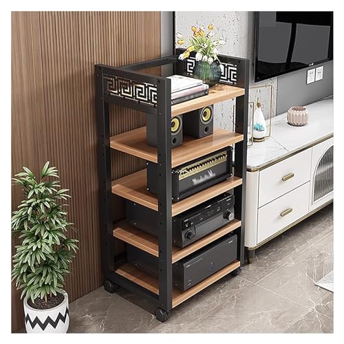 WJFTODAY Racks5/3/4-stufiger Medienständer Audio-/Video-Komponentenschrank, rollende Steretall für zu Hause auf Rädern, Halter für elektronische Geräte mit höhenverstellbarem Regal (Farbe: Schwarz-#2