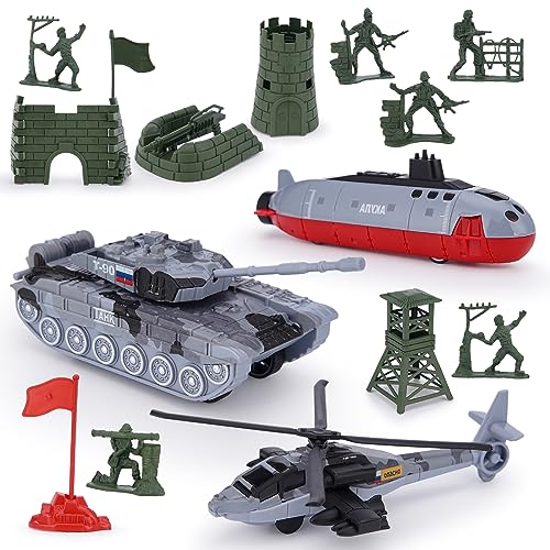 VBACALA Militärspielset, U-Boot Spielzeug Modell mit Spielsoldaten, Militärischen Figuren, Panzern, Flugzeuge, Flaggen, Militär Spielzeug Soldatenmodell Geschenk für Kinder Jungen 3 Jahre