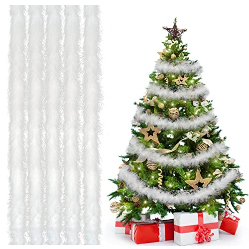 Ruolin 5 Stück Federboa Weiß for Weihnachtsbaum, 200cm Girlande Federn Boa-Ripsband für Weihnachtsbaum Partydekoration Kostümzubehör Handwerk Hochzeit Party Weihnachtsdekoration