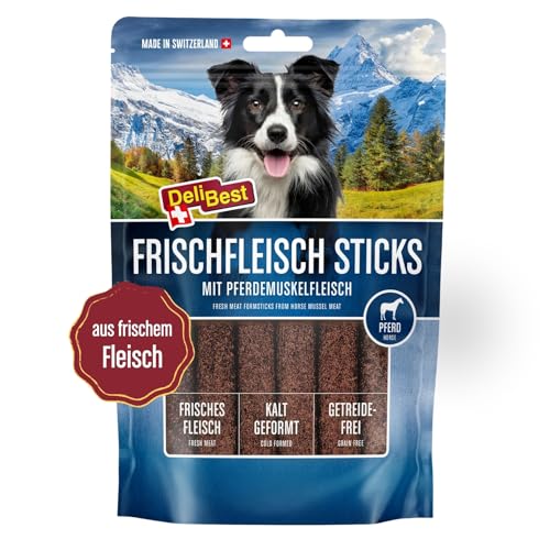 DeliBest Premium Pferdefleisch Sticks I Hundeleckerli mit wertvollen Inhaltsstoffen ist leicht verdaulich I kalt geformt - sehr schmackhafter Hunde Snack aus frischem Fleisch