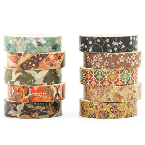 Songdao10 Rollen Ukiyo-e Stil Washi Tape Set Japanisches Kyoto Klebeband Papier Dekorativ Masking Tape Klebeband Bunt für Scrapbooking Handwerk Handwerk (Golden Seasons)