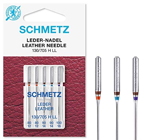 SCHMETZ Nähmaschinennadeln | 5 Leder-Nadeln LL | 130/705 H LL | Nadeldicken: 2x 80/12, 2x 90/14 und 1x 100/16 | Nähset